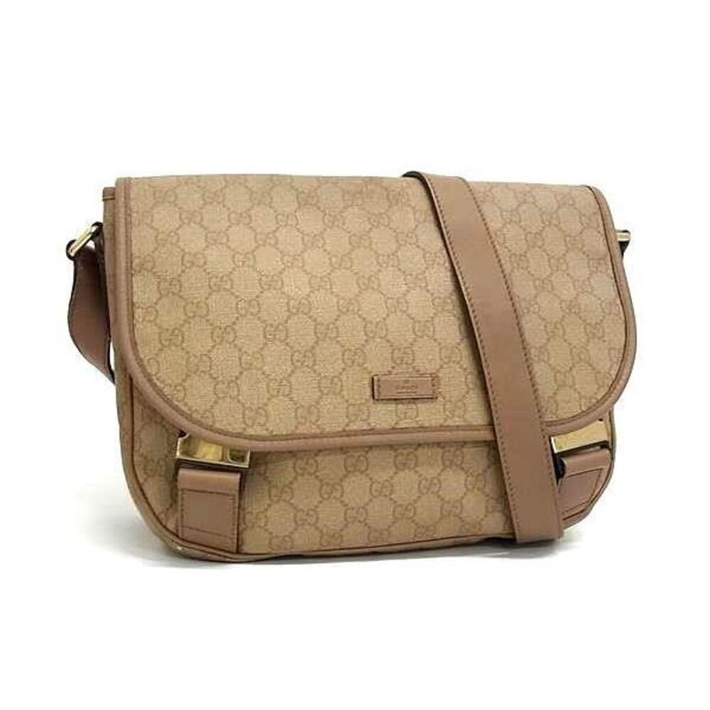 GUCCI GG Leather Crossbody Hobo Bag Pink Beige
